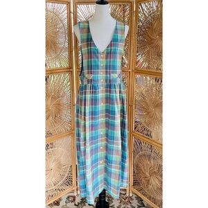 Vintage Susan Bristol Plaid Pastels Blue Aqua Green Yellow Cotton Jumper Dress